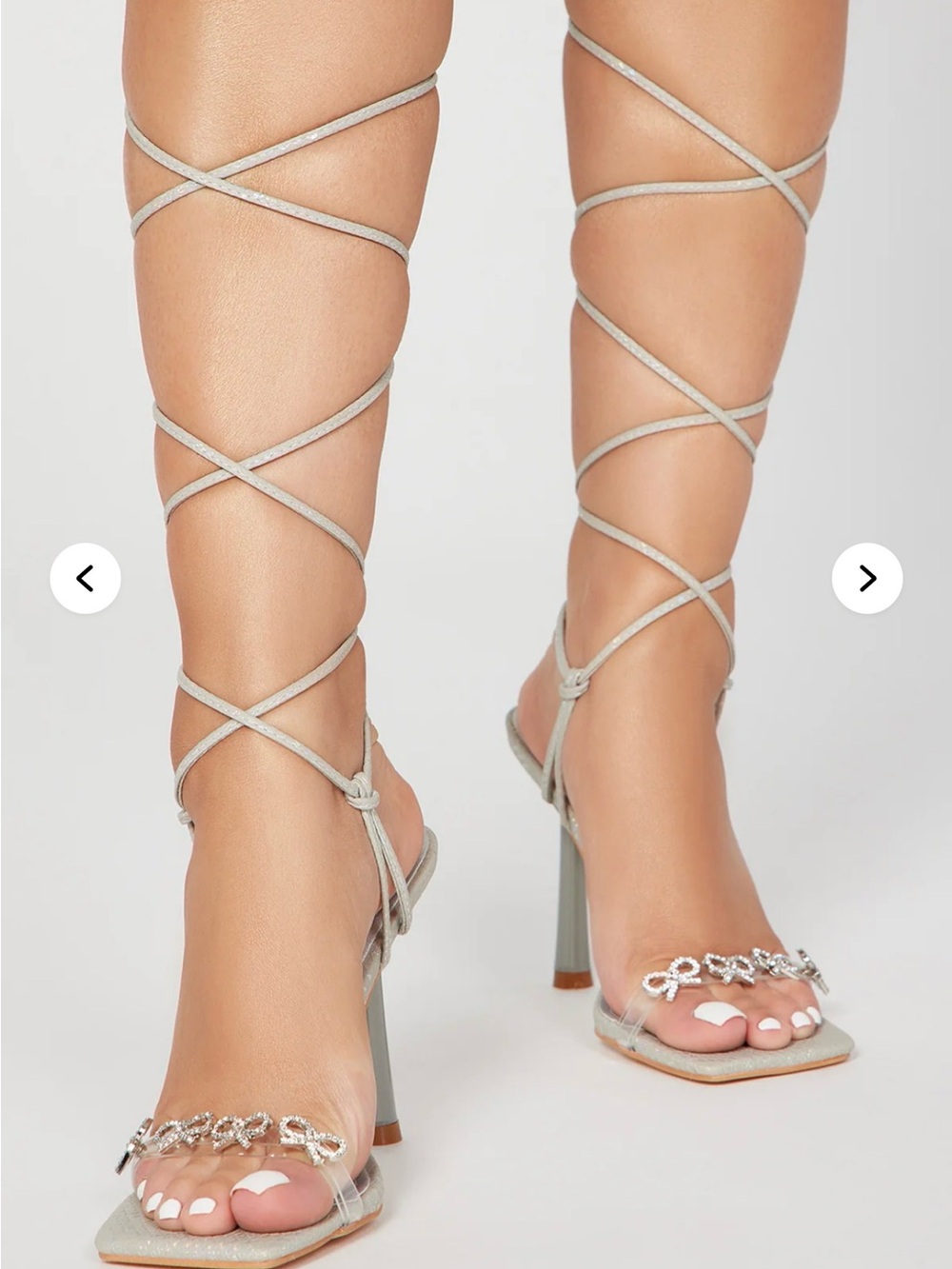 Fashion Nova Silver Crystal Lace-Up Stiletto Sandals